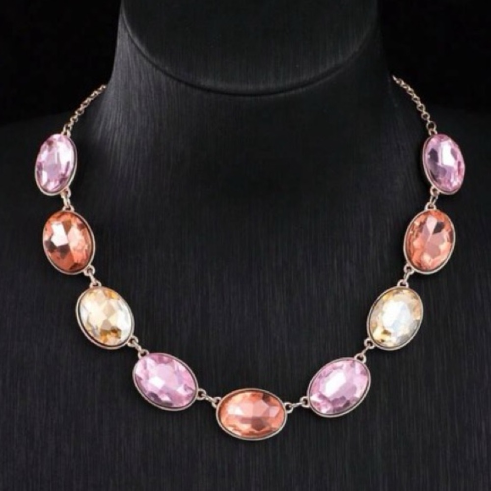 Pastel rhinestone choker statement necklace